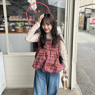 Checked balloon camisole