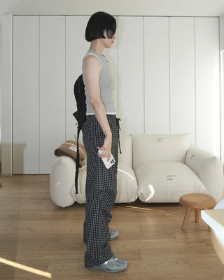 Checked parachute pants