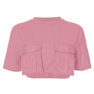 Short sleeve crewneck pocket crop top