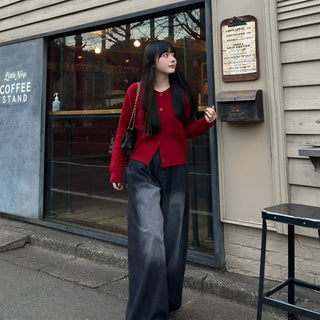 Waistband String Pintuck Denim Pants