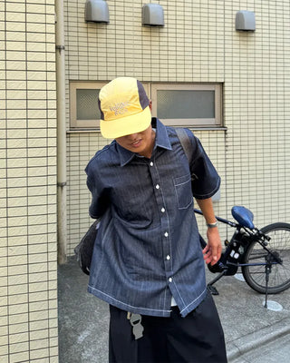 Stitched denim half-sleeve shirt