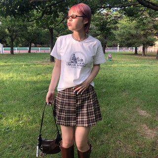 Printed cropped short-sleeved T-shirt