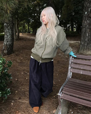 Corduroy wide-leg pants with elastic waistband