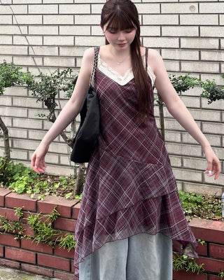 Asymmetrical check camisole dress