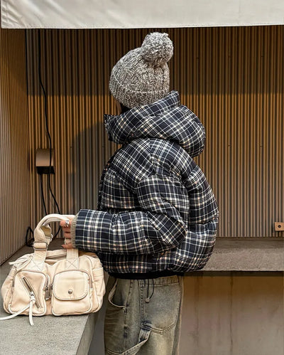 Checked Hooded Down Jacket