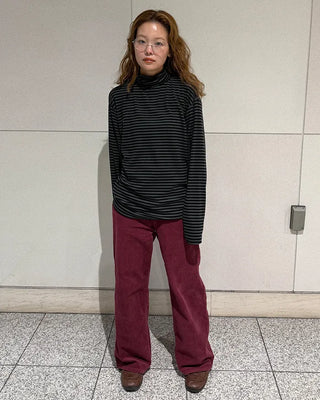 Turtleneck striped long-sleeve T-shirt