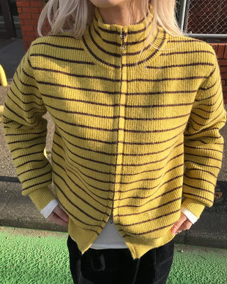 Striped knit zip-up