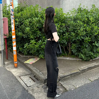 Vintage slit denim pants