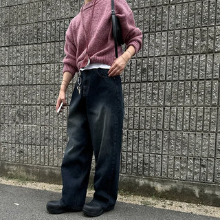 Striped ribbed denim pants