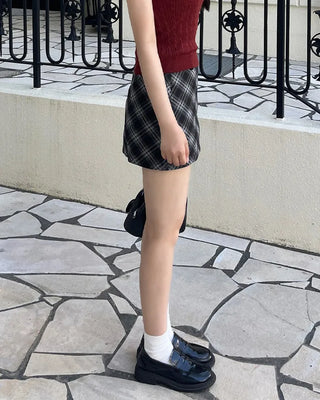 (Belt set) Checkered mini skirt