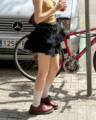 (With belt) Studded ruffle mini skirt