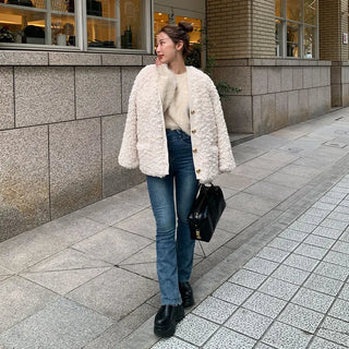 V-neck boa jacket