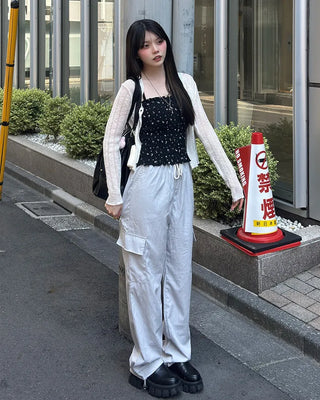 Cargo waist drawstring pants