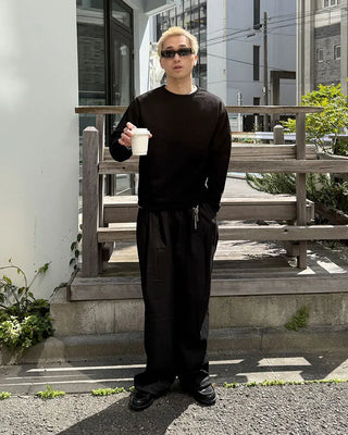 Two-pleat cotton wide-leg pants