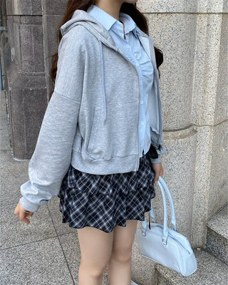 2-Way Cropped Hoodie Zip-Up