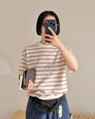 Trendy striped short-sleeved T-shirt