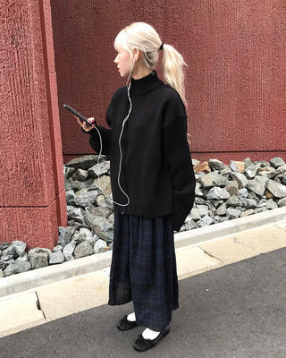 Check pattern cotton long skirt