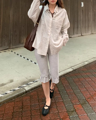 Ribbed Frill Capri Pants