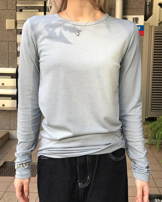 Round neck rayon long-sleeve T-shirt