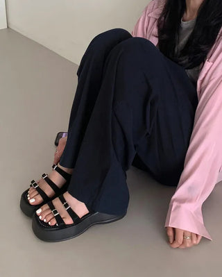 Platform buckle strap slippers