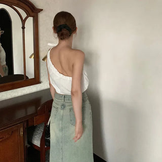 Ribbon Shirring Sleeveless Top