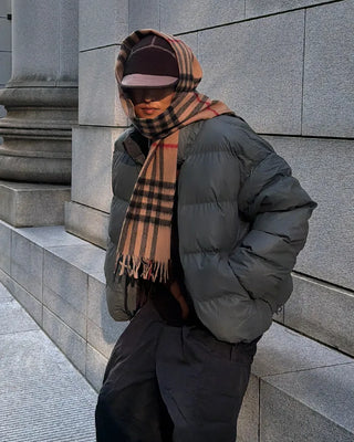 Checked wool blend scarf