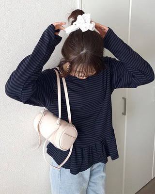 Waist frill striped T-shirt