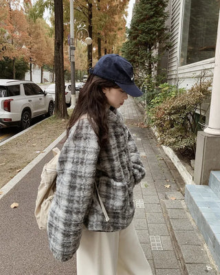 Down jacket x fleece reversible high-neck jacket