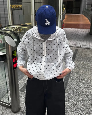 Loose-fit polka dot hooded zip-up