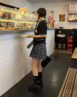 Checked pleated mini skirt