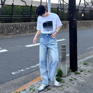 (Unisex) Washed Wide Denim Pants