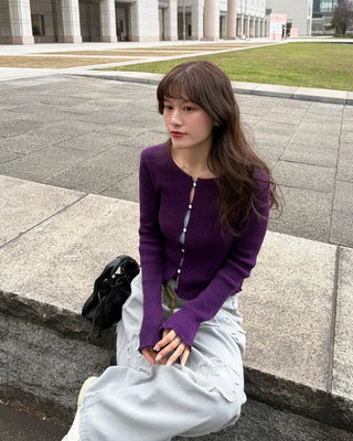 Walnut Button Short Knit Cardigan