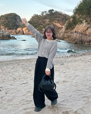 Round neck striped cardigan