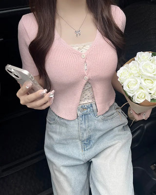 Two-button cropped cardigan