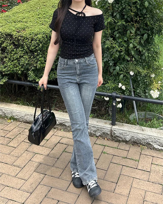 Washed bootcut denim