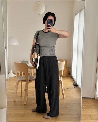 Ribbed Border Slim Short-Sleeve T-Shirt