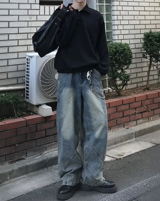 Oil-washed denim pants