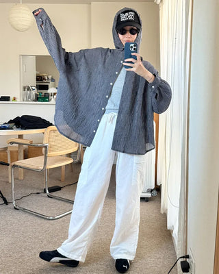 Checked hooded shirt