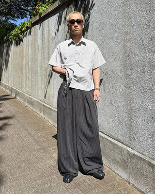 Striped button design wide slacks