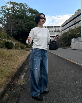 Simple brushed-back round neck long-sleeve T-shirt