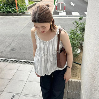 Striped shirred sleeveless top