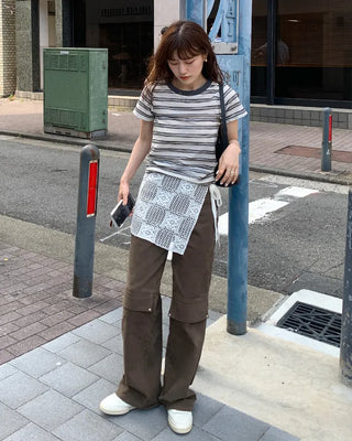 Two-tone border half-sleeve T-shirt