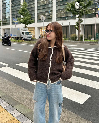 Two-tone knit cardigan