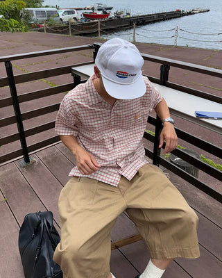 Checked embroidered short-sleeved shirt