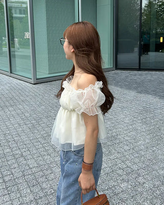 Organza Shirred Off-Shoulder Blouse