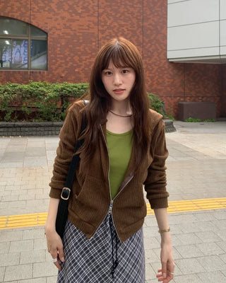 Zip-up knit hoodie