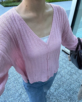Ribbed V-neck cardigan