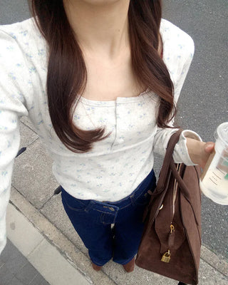 Flower detail button t-shirt