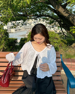 Ribbon knot sheer knit cardigan