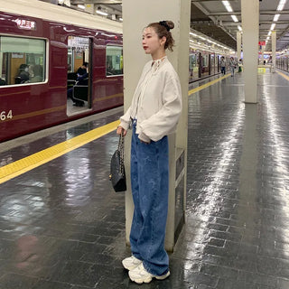 Ribbon Pattern Denim Pants